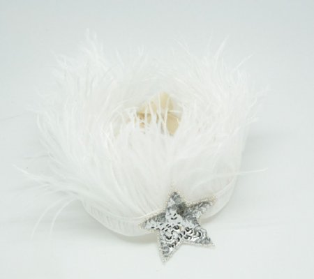 Silver Sequin Star Crown w/ White Feathers