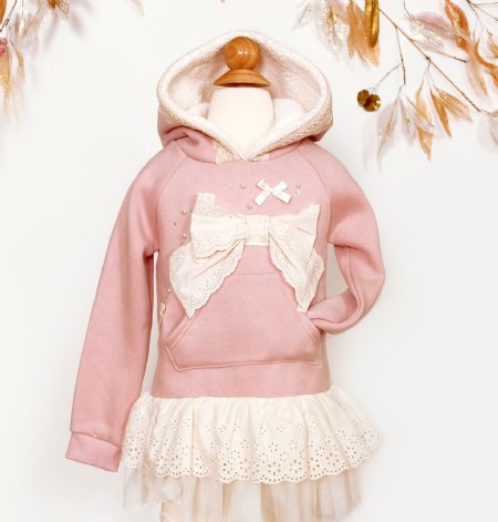 Mae Li Rose Lace Bow Hoodie in Rosy Lavender<BR>Now in Stock