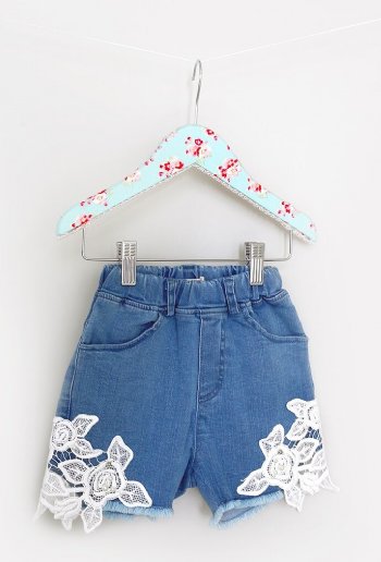 Mae Li Rose 2018 Lace Patch Denim Shorts <BR>4 to 10 Years<BR>Now in Stock