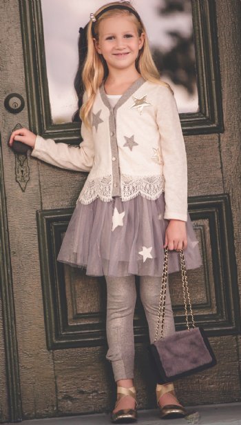 Mae Li Rose Star Cardigan Top w/ Tulle Skirt<BR>4 to 10 Years<BR>Now in Stock