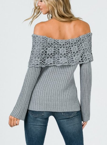 Women's Boho Crochet Off Shoulder Knit Top Now in Stock