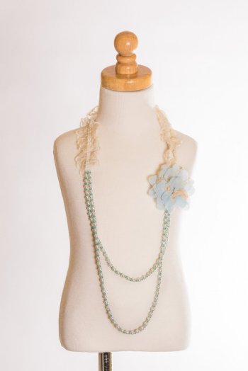 MLK Blue Lace Rosette & Pearl Necklace<BR>Now in Stock