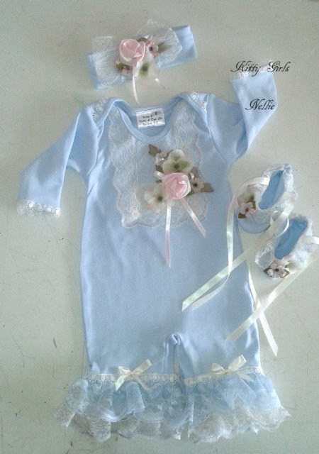 Blue Lace Romper w/ Headband & Booties Preorder Newborn to 9 Months ...