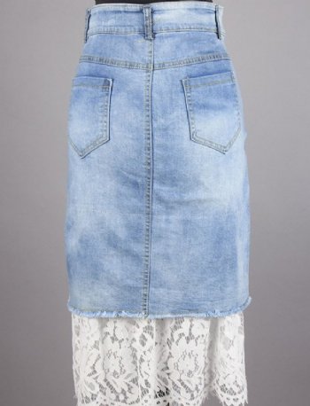 Women's Shabby Chic Lace Layered Denim Skirt<BR>Now in Stock