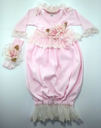 Pink Layette Take Home Gown Set<BR>3mth in Stock 