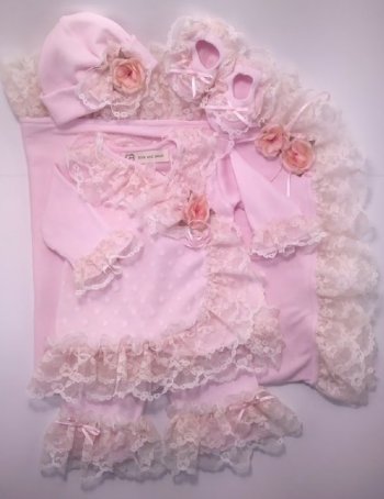 Pink Layette Double Layered Matching Blanket<BR>Now in Stock