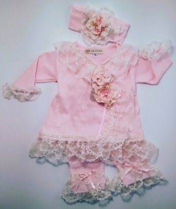 Pink Kimono 3 Piece Set Preorder<BR>Newborn to 6 Months
