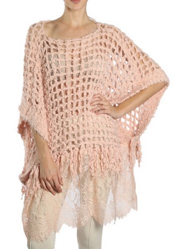Pink Lacey Bottom Poncho Style Sweater Now in Stock