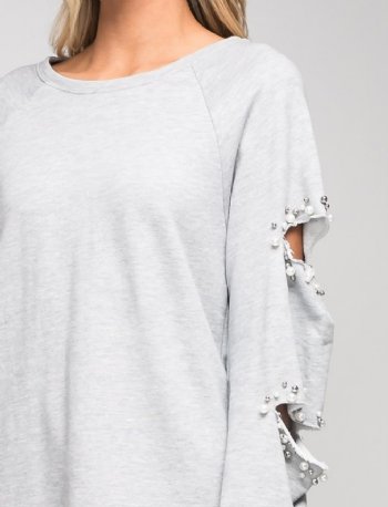 Women's Pearl Beaded Slit Sleeve Top<BR>Now in Stock