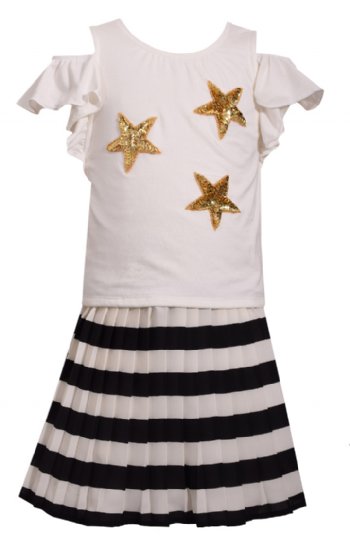 Sequin Star Cold Shoulder Top & Stripe Skirt Set<BR>4 to 6 Years<BR>Now in Stock