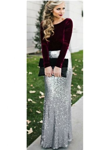 Women's Sliver Sequin Maxi Skirt<BR>Now in Stock