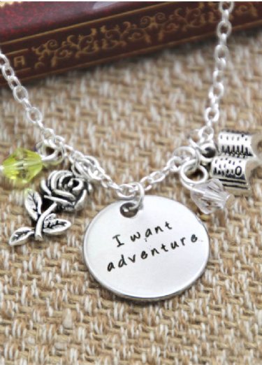 Beauty and the Beast Charm Necklace Preorder<br>"I Want Adventure"