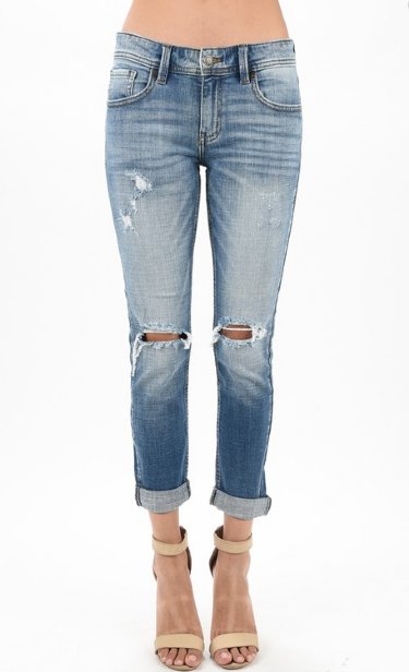 Women's Comfy Cuffed Tattered Jean<BR>Now in Stock
