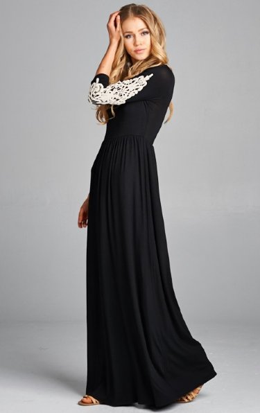 Women's Lace Sleeve Black Maxi Now in Stock