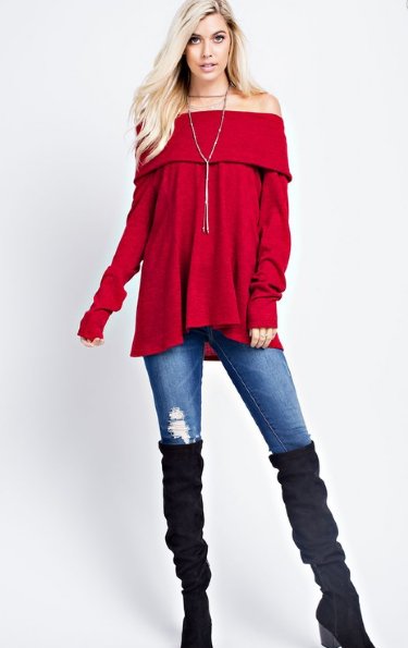 Women's Jolly Red Off the Shoulder Top<BR>Now in Stock