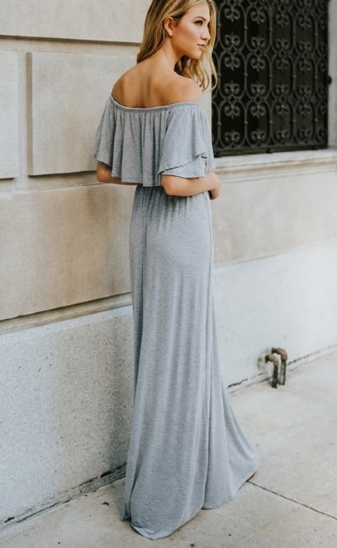 Women's Heather Grey Off the Shoulder Maxi<BR>Now in Stock