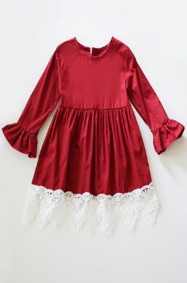 Girls Red Lace Hem Dress<BR>4 Years ONLY
