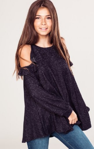 Tween Ruffled Cold Shoulder Top<br>10 to 16 Years<BR>Now in Stock