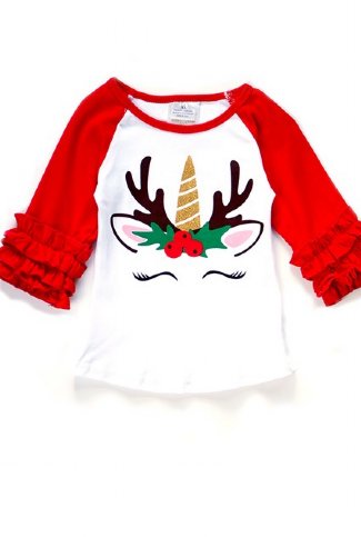 Christmas Unicorn with Antler Tee<BR>2 to 8 Years<br>Now in Stock