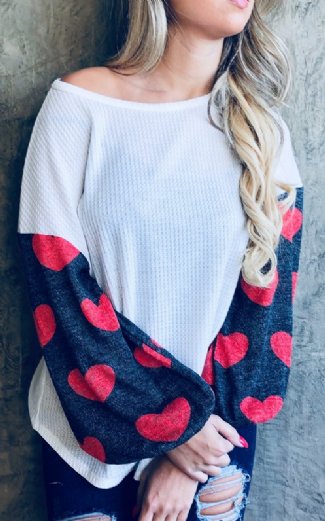Women's Be Mine Heart Sleeve Thermal Top<BR>Now in Stock