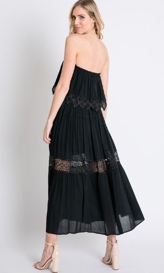 Women's Black Embroidered Lace Maxi<BR>Now in Stock