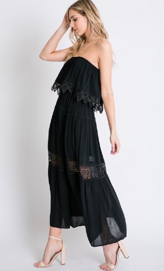 Women's Black Embroidered Lace Maxi<BR>Now in Stock