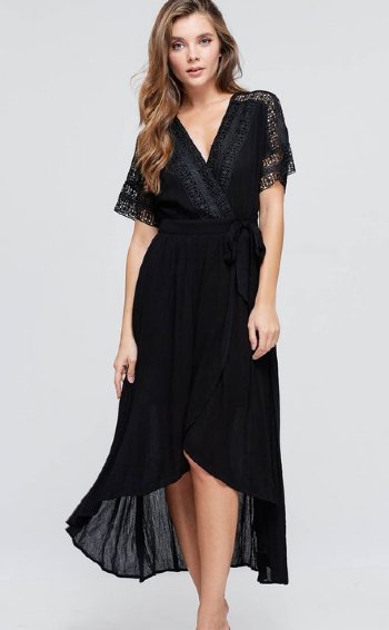Women's Black High Low Lace Trim Dress Now in Stock