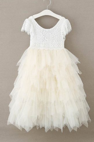 Vintage Closet Ivory Flutter Lace Gown Preorder<br>12 Months to 12 Years