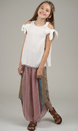 Tween White Tie Cold Shoulder Top<br>7 to 12 Years<BR>Now in Stock