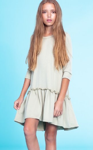Tween Sage French Terry Ruffle Hem Dress<br>7 to 16 Years<BR>Now in Stock