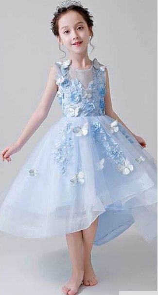 Girls Blue Butterfly High Low Gown Preorder<br>4 to 14 Years