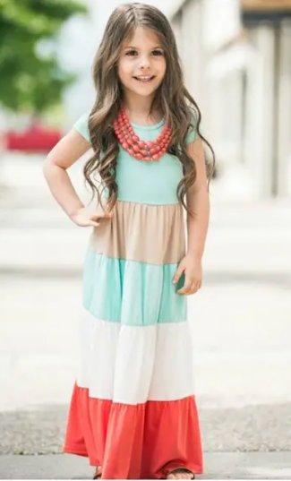 Girls Mint Color Block Maxi Dress<br>8 Years ONLY