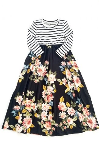 Girls Black Floral Pocket Maxi<br>6 to 12 Years<BR>Now in Stock
