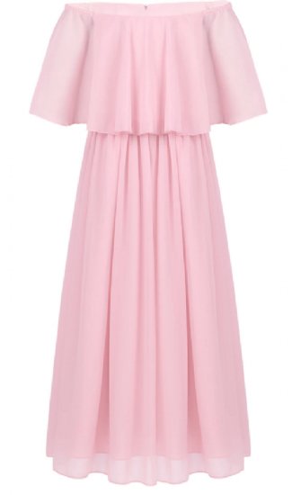 Girls Chiffon Off Shoulder Dress in Pink Preorder<br>4 to 16 Years