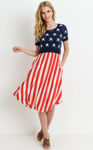 Women's American Flag Midi Dress<BR>Now in Stock