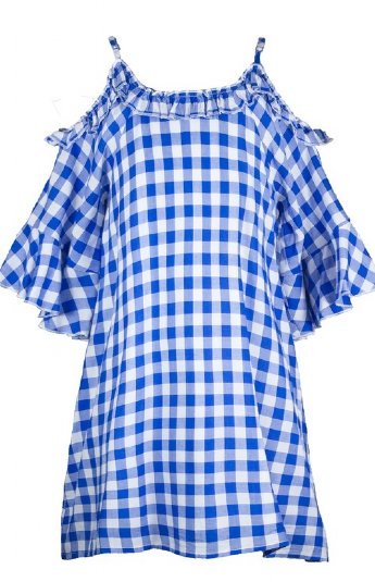 Tween Blue Gingham Cold Shoulder Dress <br>7 to 16 Years<br>8 Years ONLY