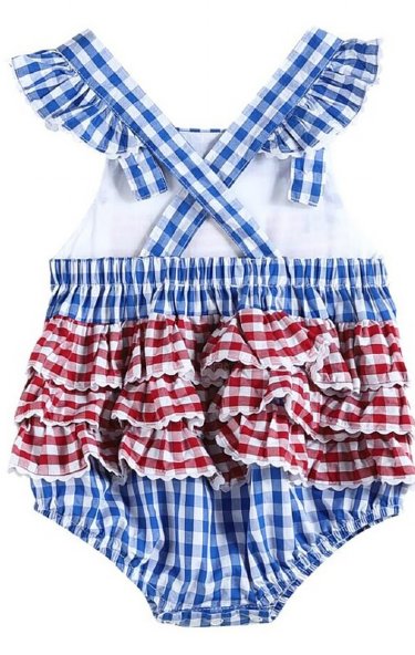 Infant Smocked American Flag Ruffled Romper<BR>Newborn to 24 Months<BR>Now in Stock