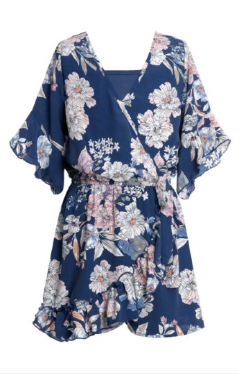 Tween Deep Blue Floral Romper In Stock<br>Size 8 Only
