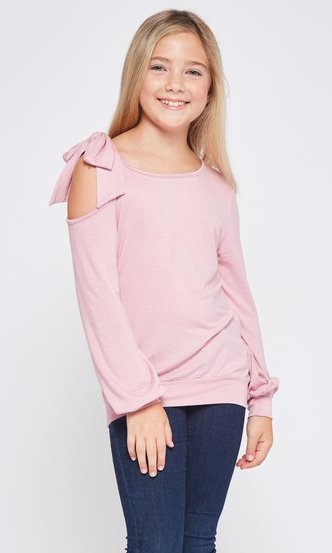 Girls One Shoulder Bow Top Pink 5/6 Years ONLY