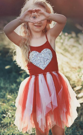 Girls Crystal Valentine Heart Dress<br>6 & 8 Years ONLY