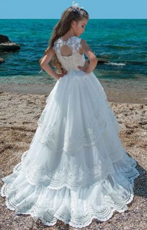 Girls Couture White Lace Tiered Special Occasion Gown<br>2 to 14 Years