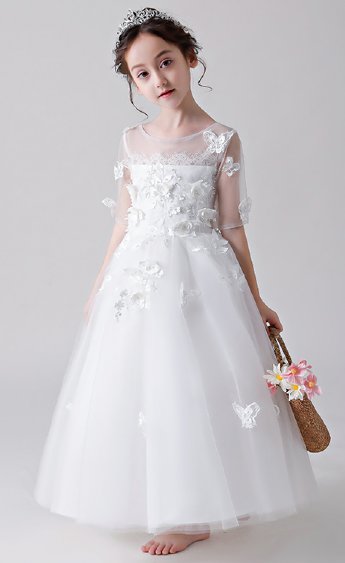 Girls White Butterfly Gown Preorder<br>12 Months to 14 Years