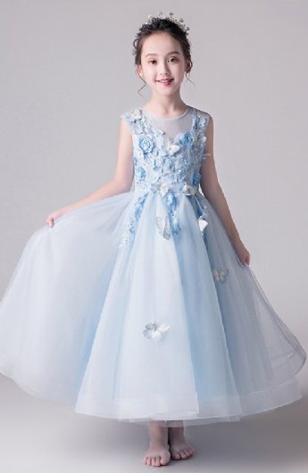 Girls Blue Butterfly Long Gown Preorder<br>12 Months to 14 Years