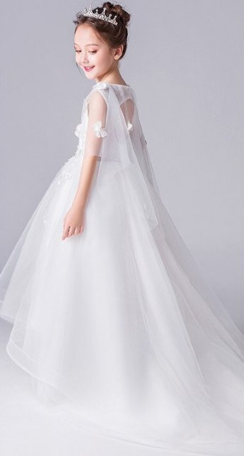 Girls White Butterfly Trailing Gown Preorder<br>2 to 14 Years