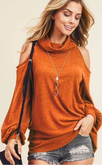 Women's Rust Cashmere Cold Shoulder Sweater<br>Medium ONLY