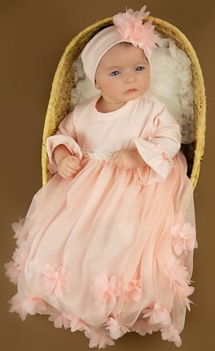Blushing Blooms Infant Gown<br>In Stock<br>0-3 Months