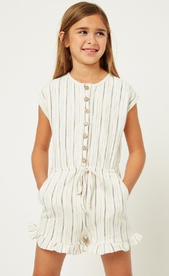 Tween Stripe Button-Down Romper In Stock<br>7 to 14 Years