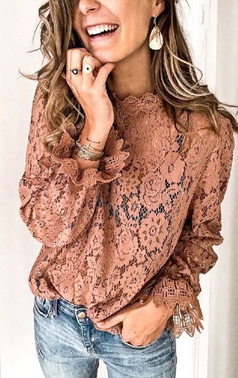 Women's Mocha Lace Top <br>Large ONLY