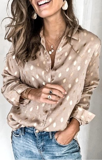 Women's Gold Foil Button Down Blouse<br>Large ONLY