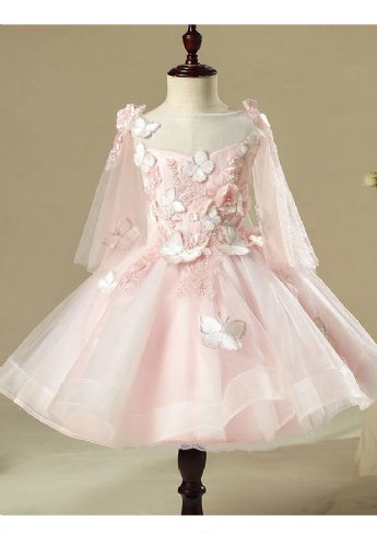 Girls Pink Butterfly with Capelet Dress Preorder